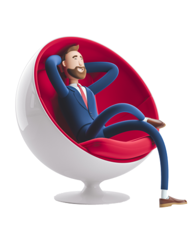 3D business character relaxing in a large chair