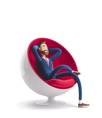3d male business character relaxing in a large chair