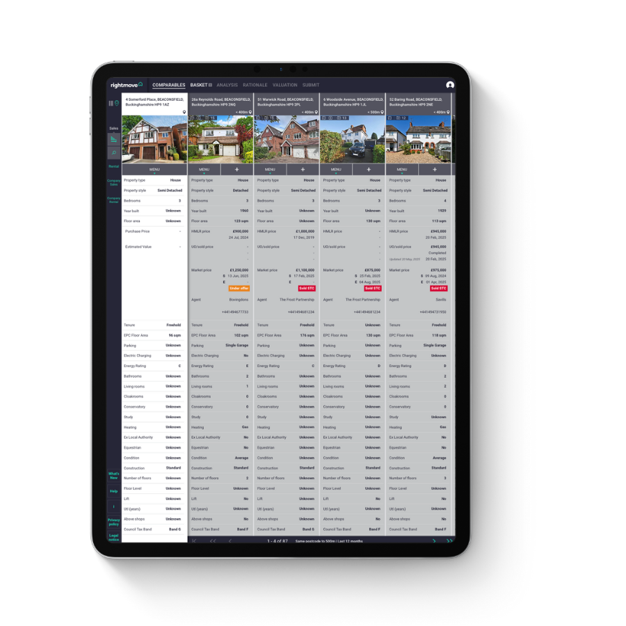 Rightmove SCT and Survey Booker integration displayed on an iPad
