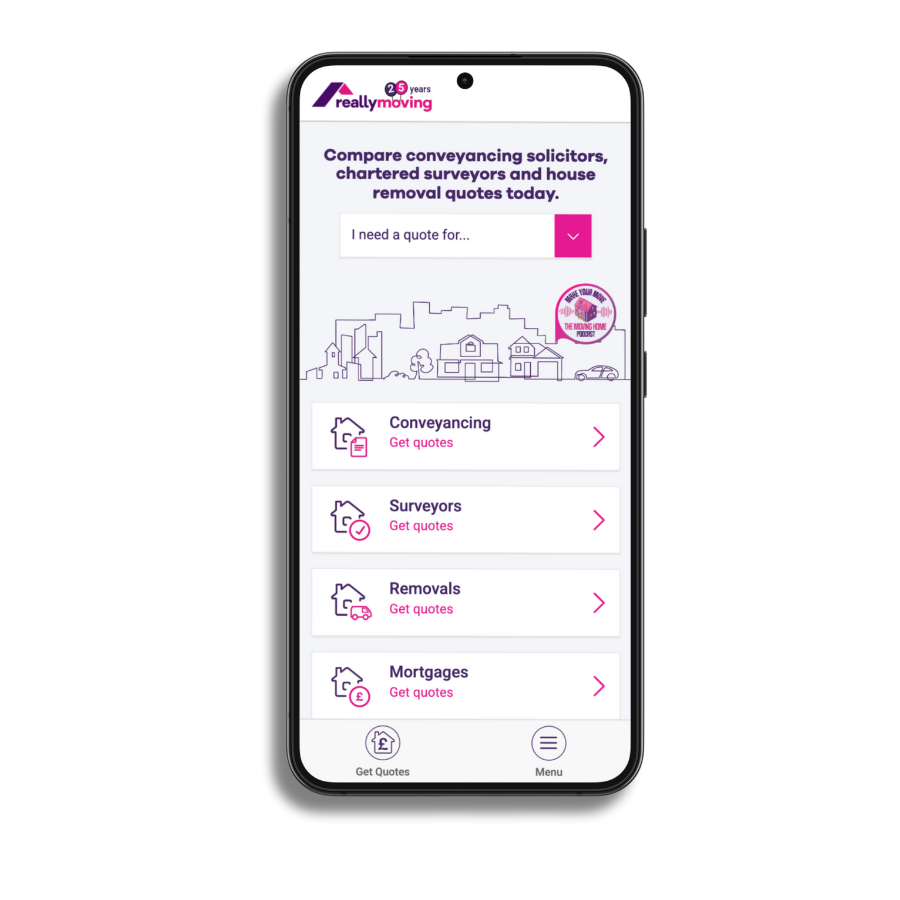 Reallymoving home-moving comparison journey displayed on an iPhone