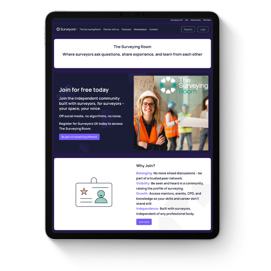 Surveyors UK platform displayed on an iPad