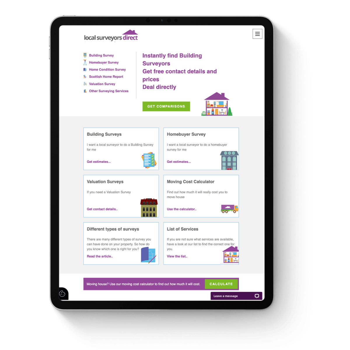 Local Surveyors Direct displayed on an iPad