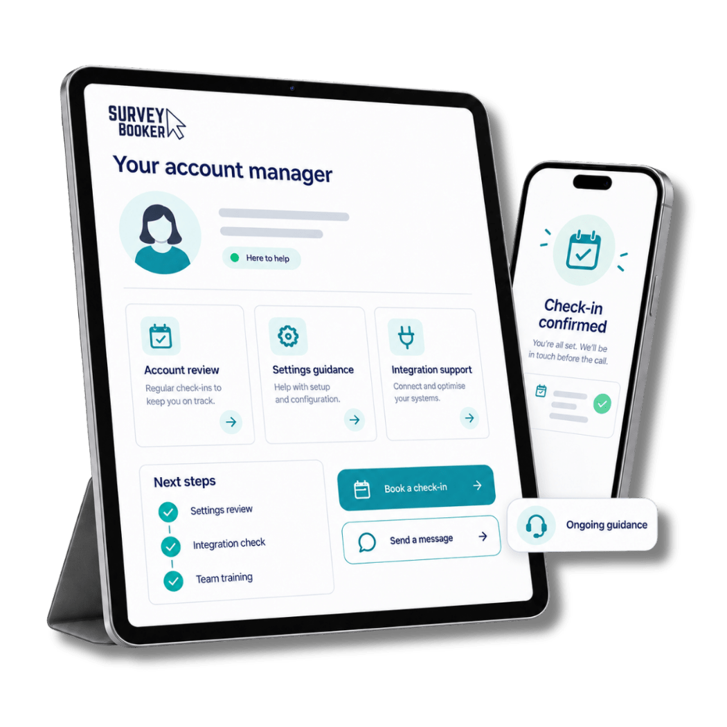 Dedicated Survey Booker account management and review support