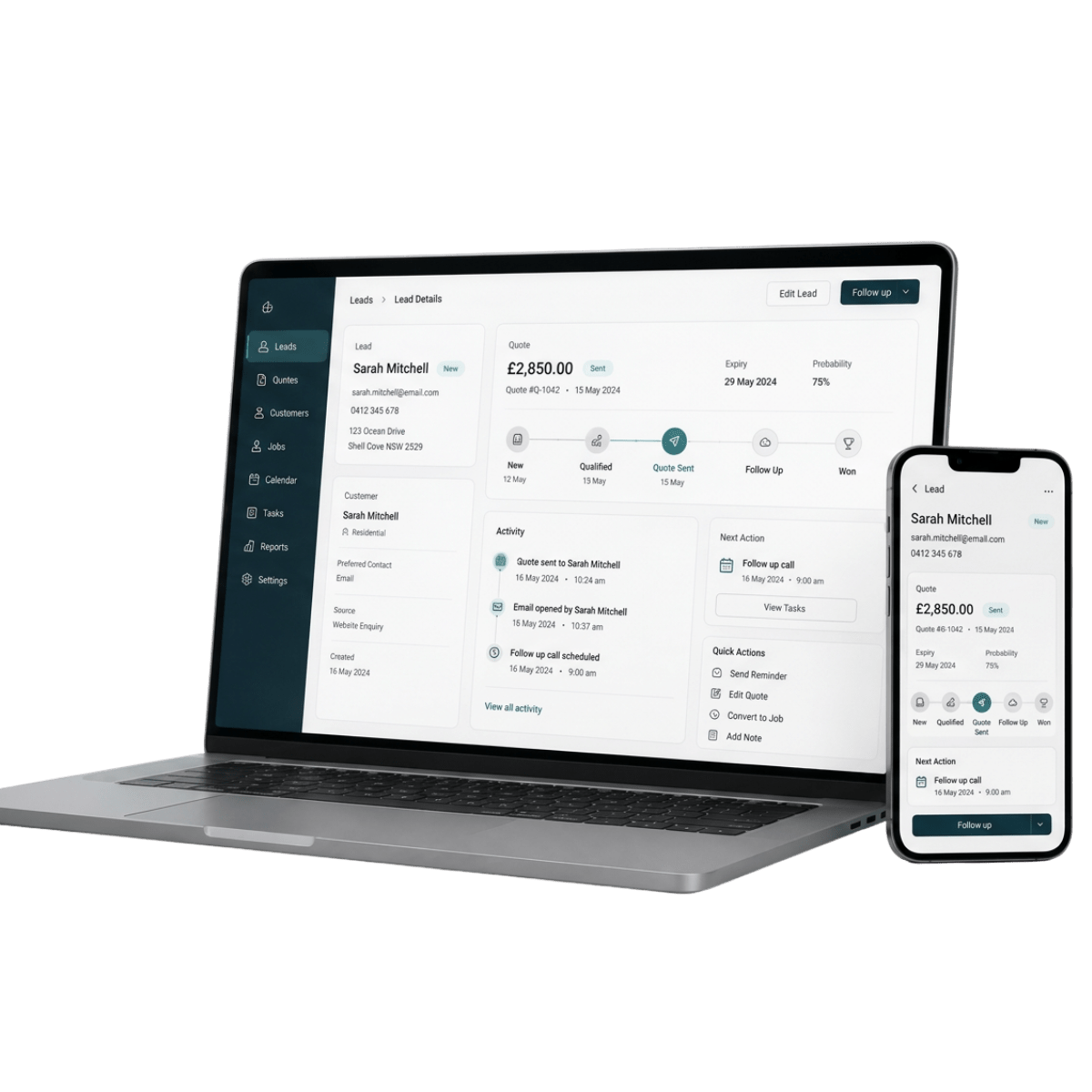 Lead and quote management in Survey Booker