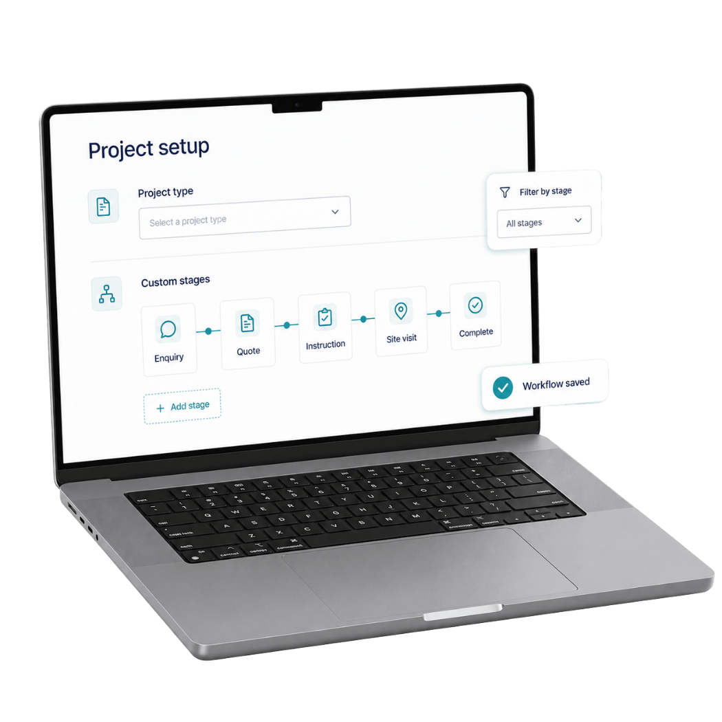 Custom project types and stages in Survey Booker