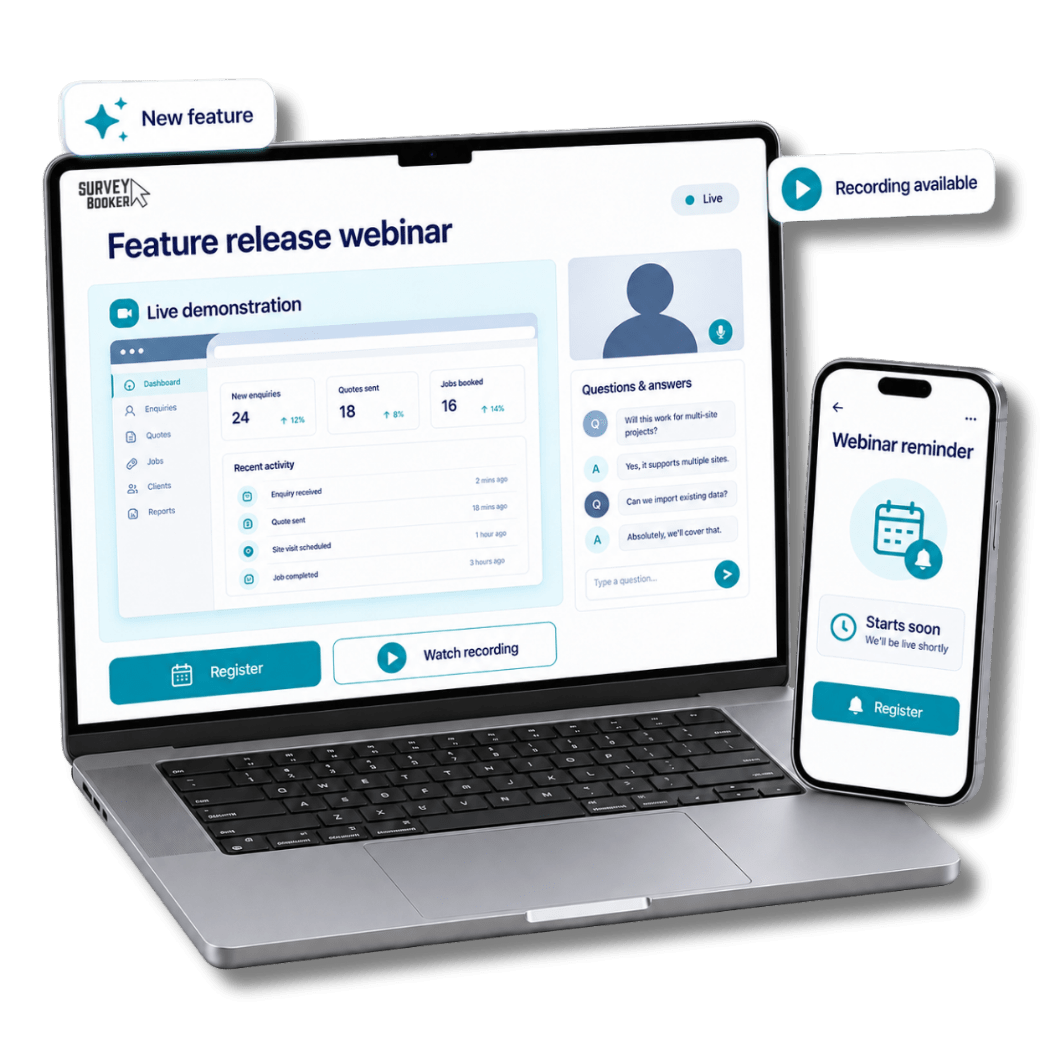 Survey Booker webinar presenting new feature releases