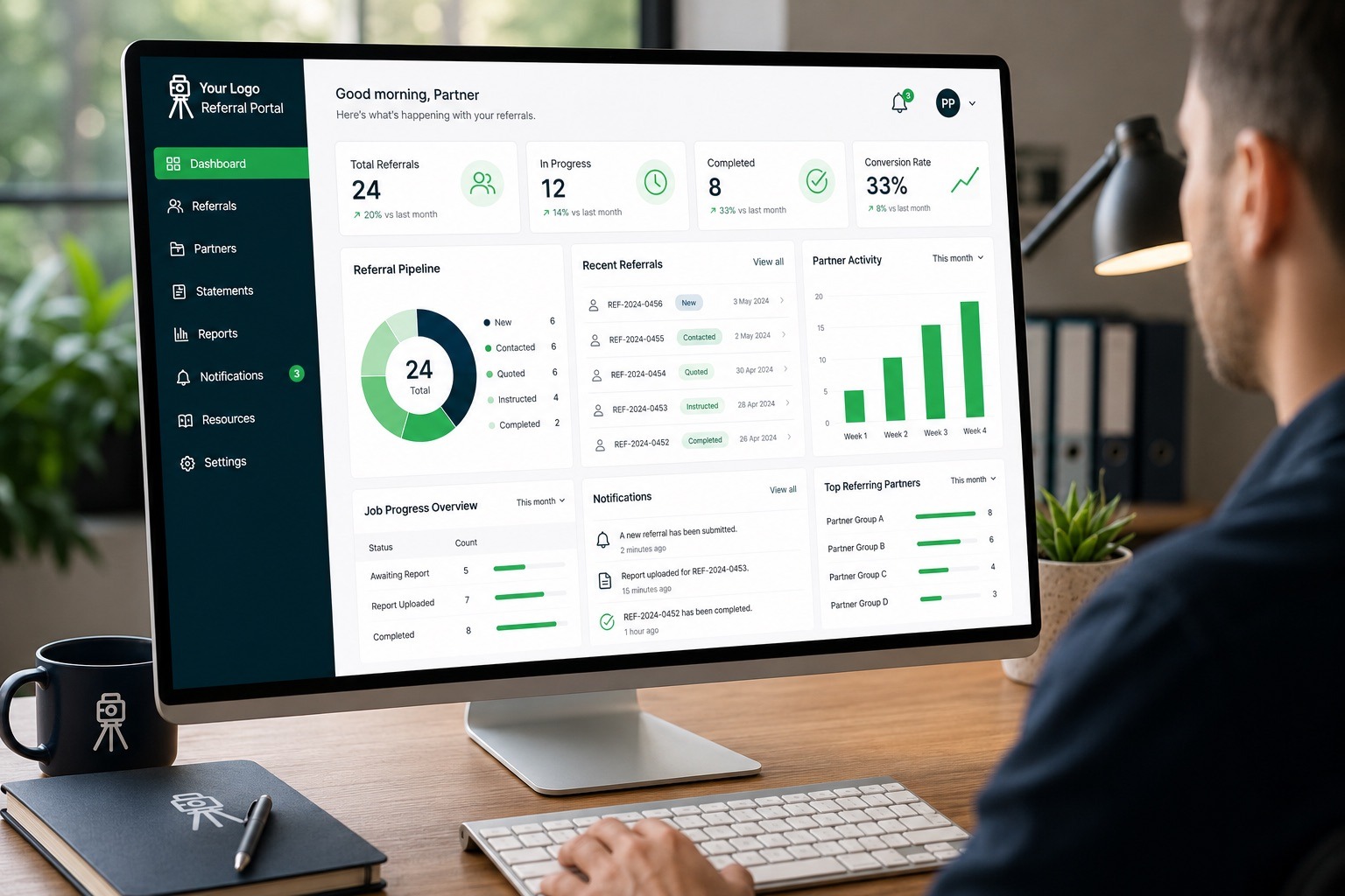Survey Booker referral partner dashboard connecting surveying firms with their introducers