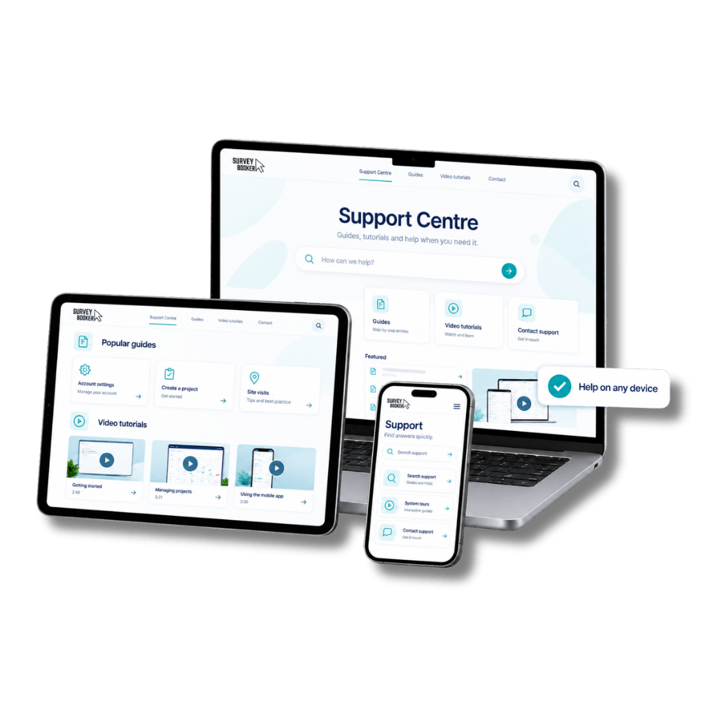 Survey Booker support centre available across desktop, tablet and mobile devices