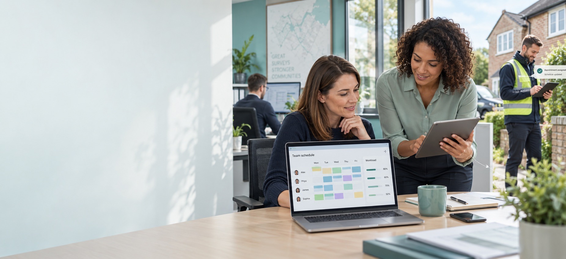 Connected surveying team using Survey Booker across office and field-based work