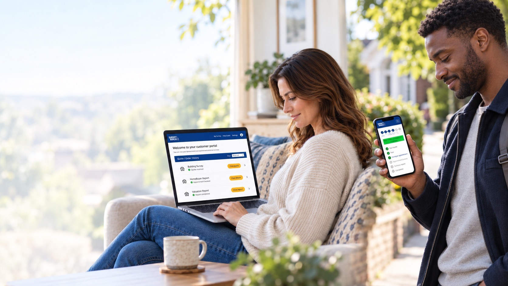 Customers accessing a Survey Booker customer portal from a laptop and mobile phone