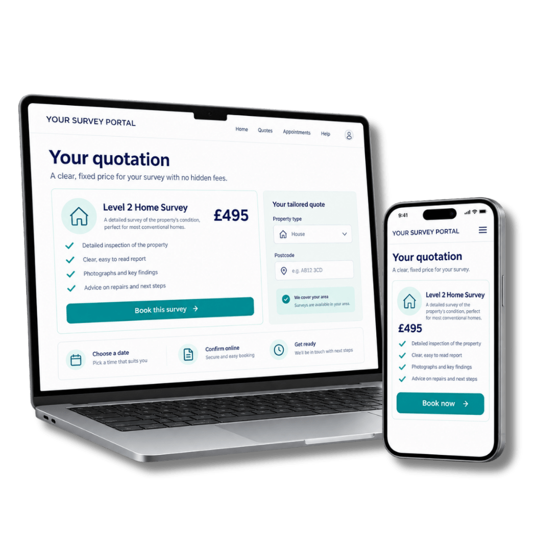 Customer portal shown across desktop, tablet and mobile devices